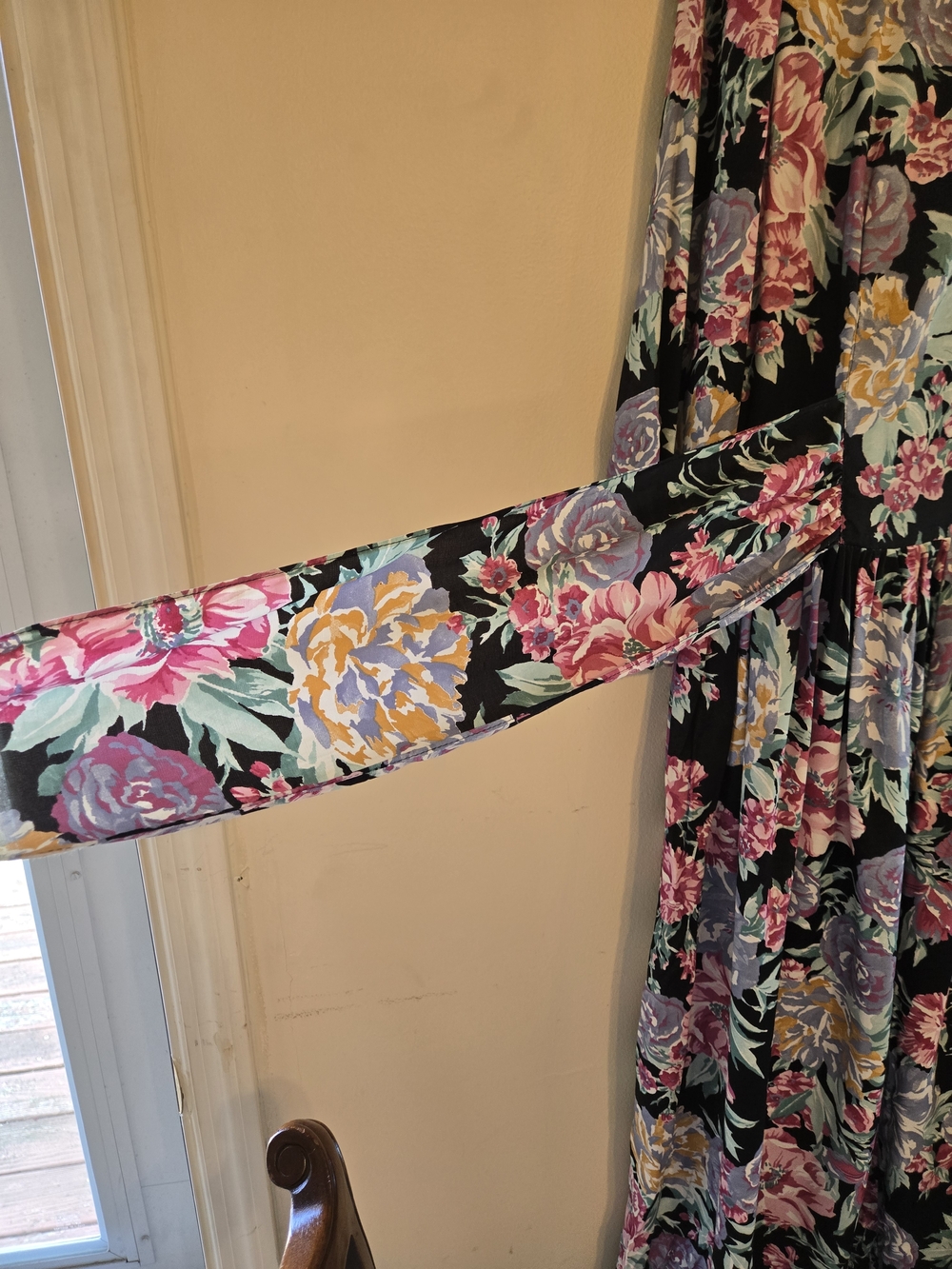 Black Floral Midi Dress with Pink & Cream Blossoms - Picture 6 of 9